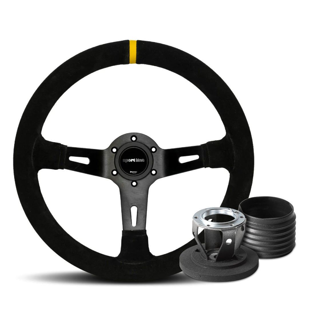 Sport Line Racing 3 Deep Dish Drifting Suede Steering Wheel & Hub Adapter Boss Kit For Mazda MX-5 Miata Without Airbag