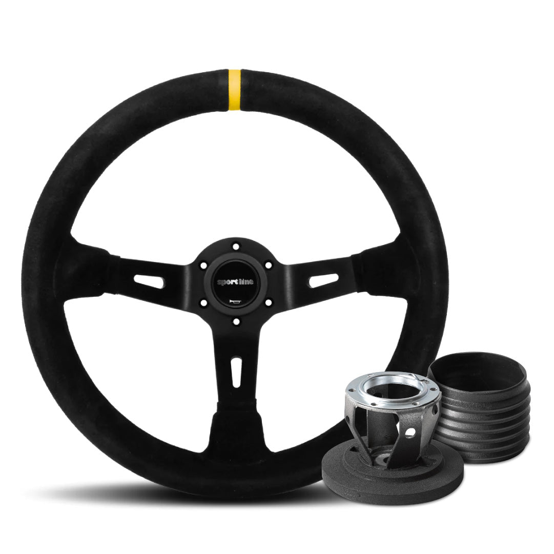 Sport Line Racing 3 Deep Dish Drifting Suede Steering Wheel & Hub Adapter Boss Kit For Mazda MX-5 Miata Without Airbag