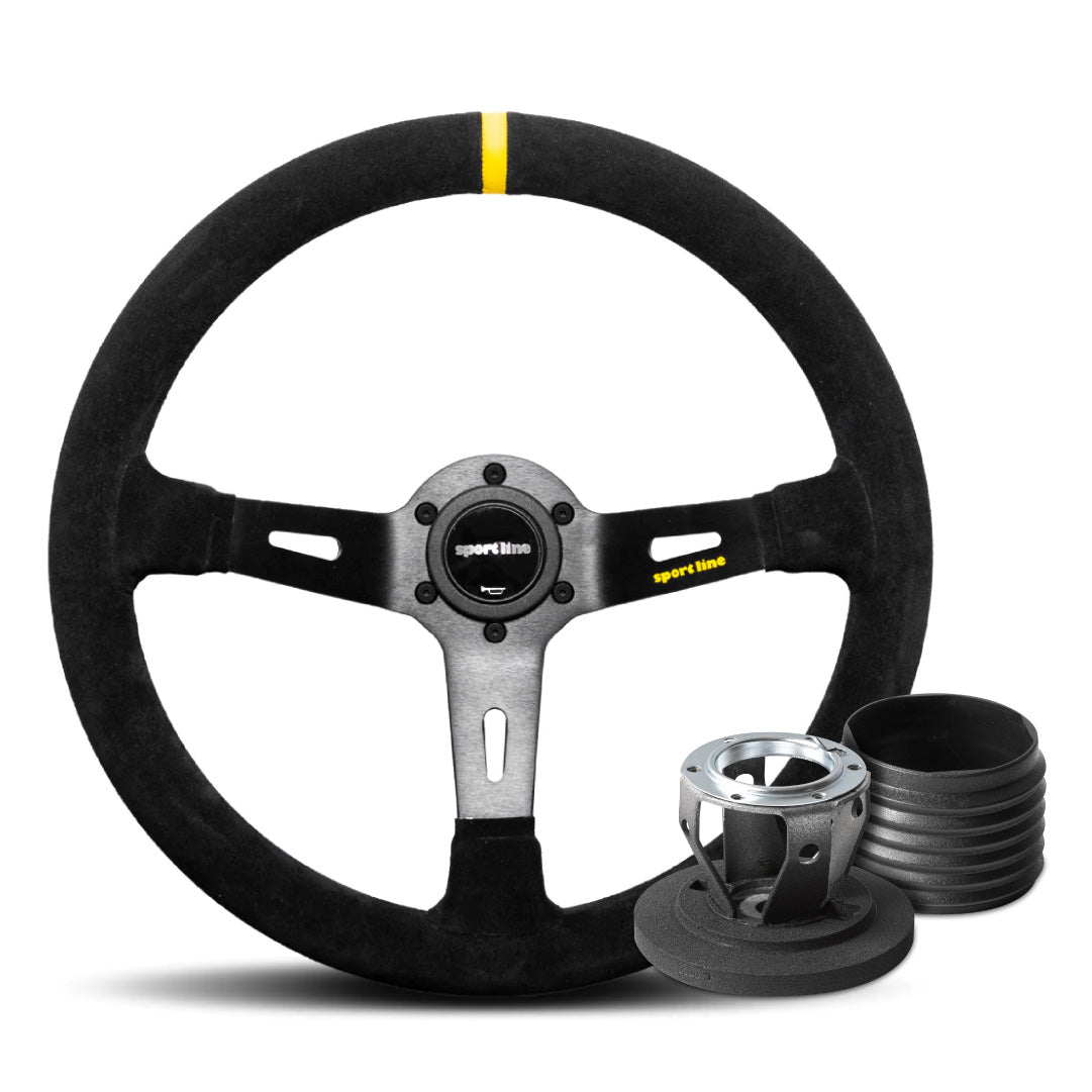 Sport Line Racing 3 Deep Dish Drifting Suede Steering Wheel & Hub Adapter Boss Kit For Mazda MX-5 Miata Without Airbag