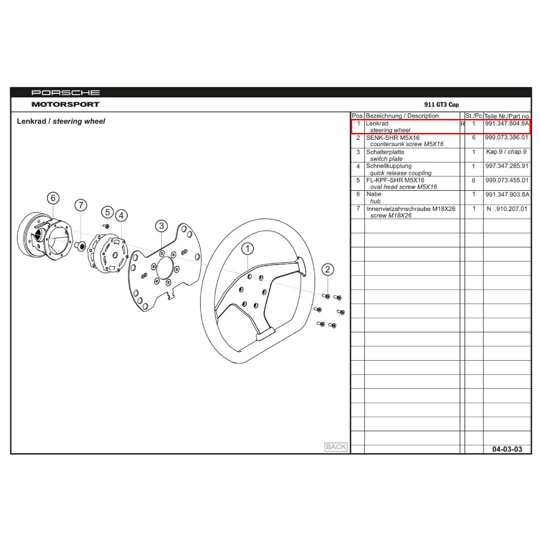Porsche 911 991.1 991.2 GT3 Cup Steering Wheel - 991.347.804.8A