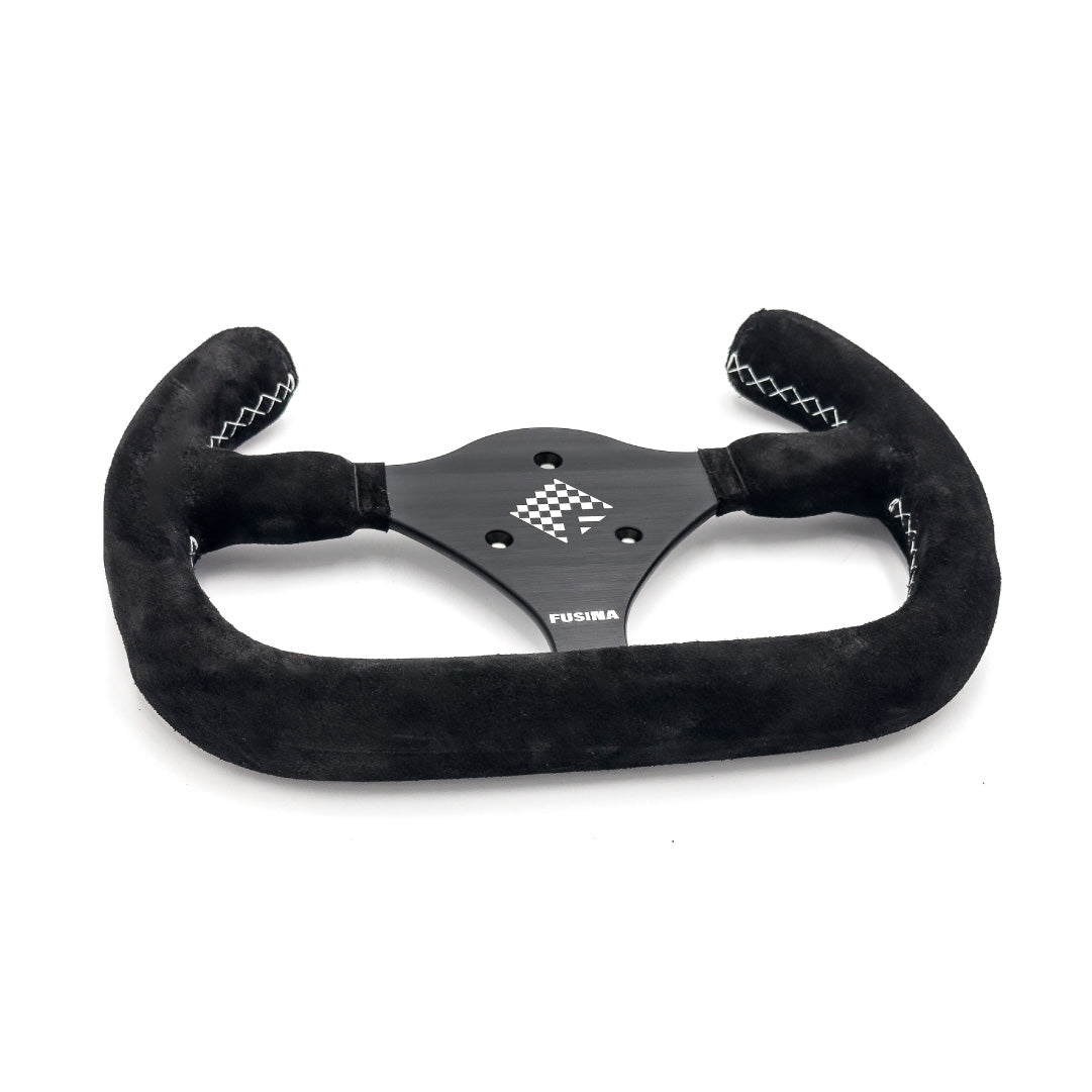 FUSINA Adelaide Steering Wheel - Black Suede Black Spokes Open-Top 270mm