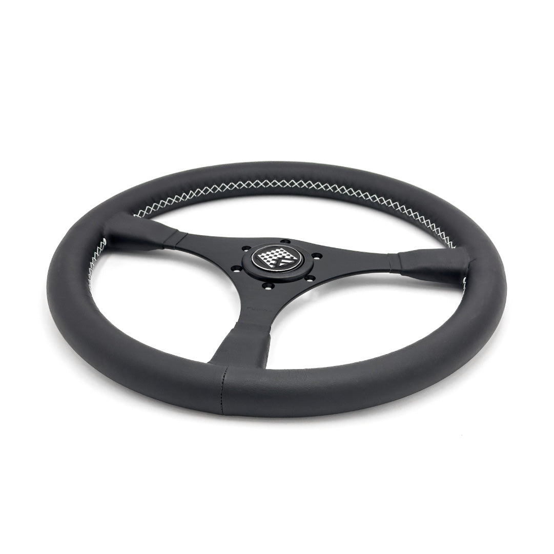 FUSINA Can-Am Steering Wheel - Black Leather Black Spokes 310-370mm