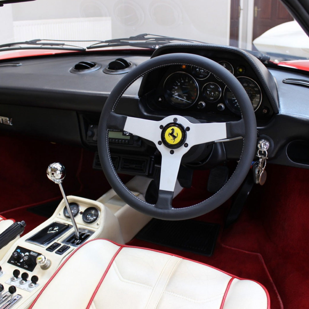 Ferrari 308 GTB GTS Steering Wheel - Black Leather Silver Spokes 360mm