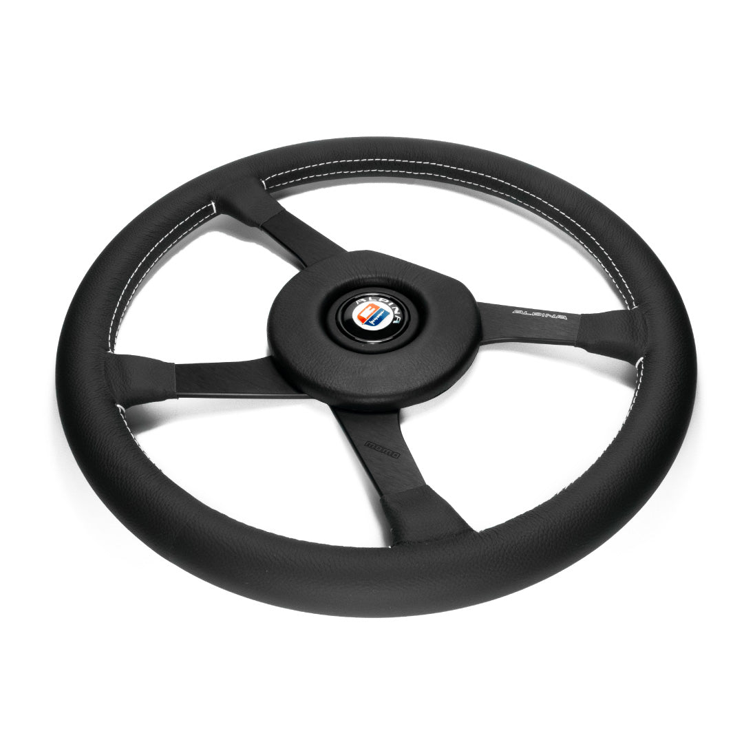 MOMO ALPINA 4 Four Spoke Steering Wheel - Black Leather Black Spokes 380mm