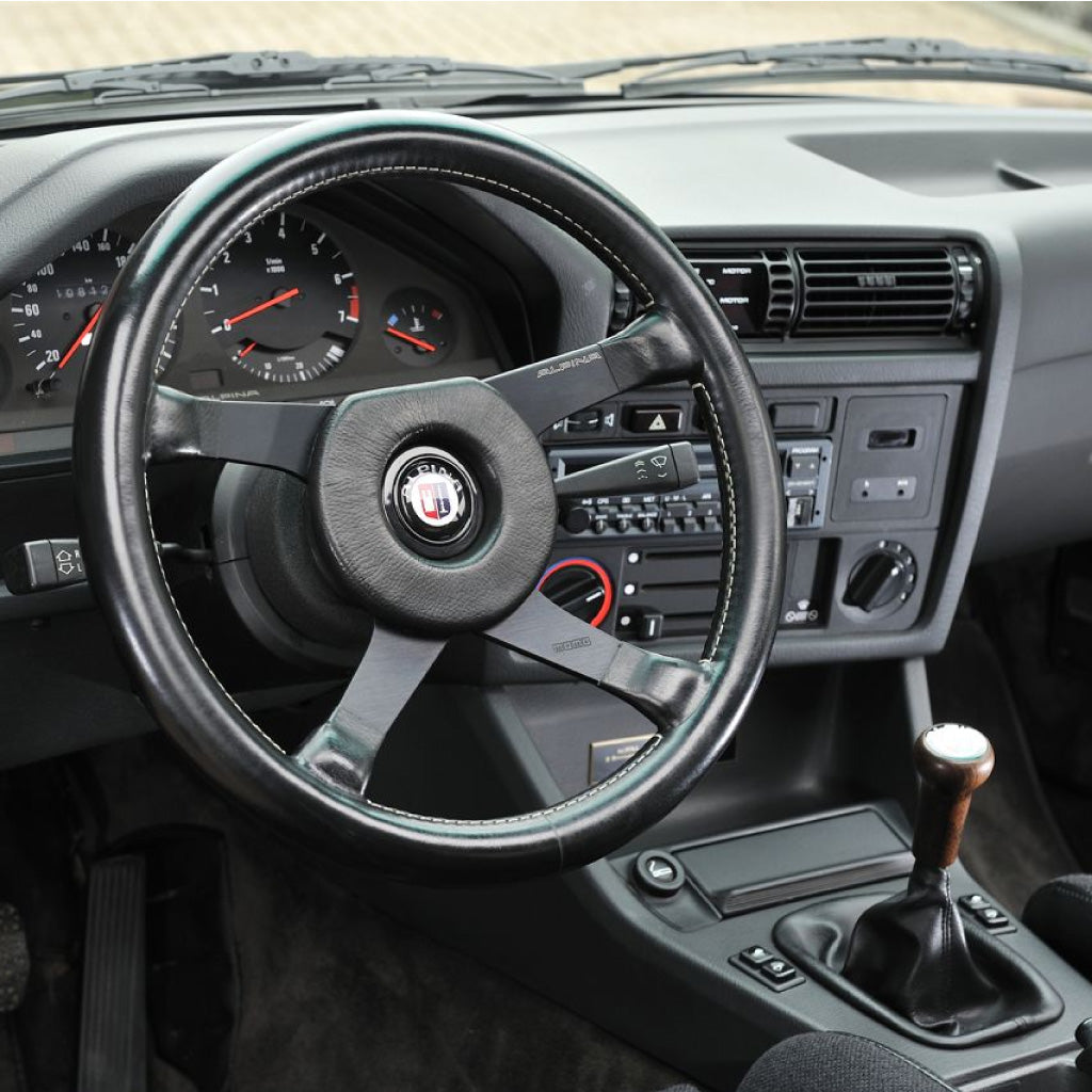 MOMO ALPINA 4 Four Spoke Steering Wheel - Black Leather Black Spokes 380mm