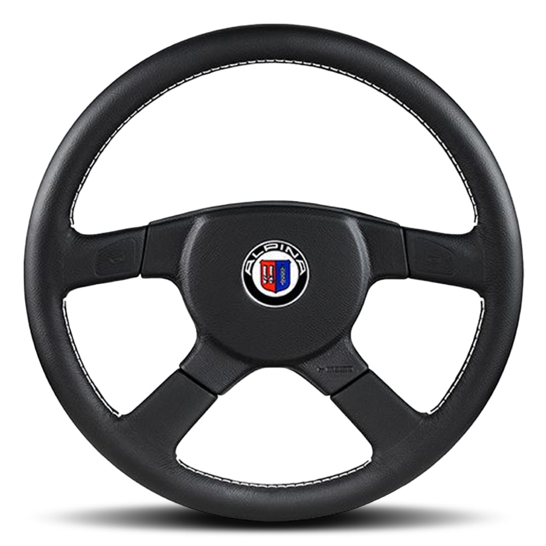 MOMO ALPINA 4 Four Spoke Steering Wheel - Black Leather Black Centre Pad 360mm