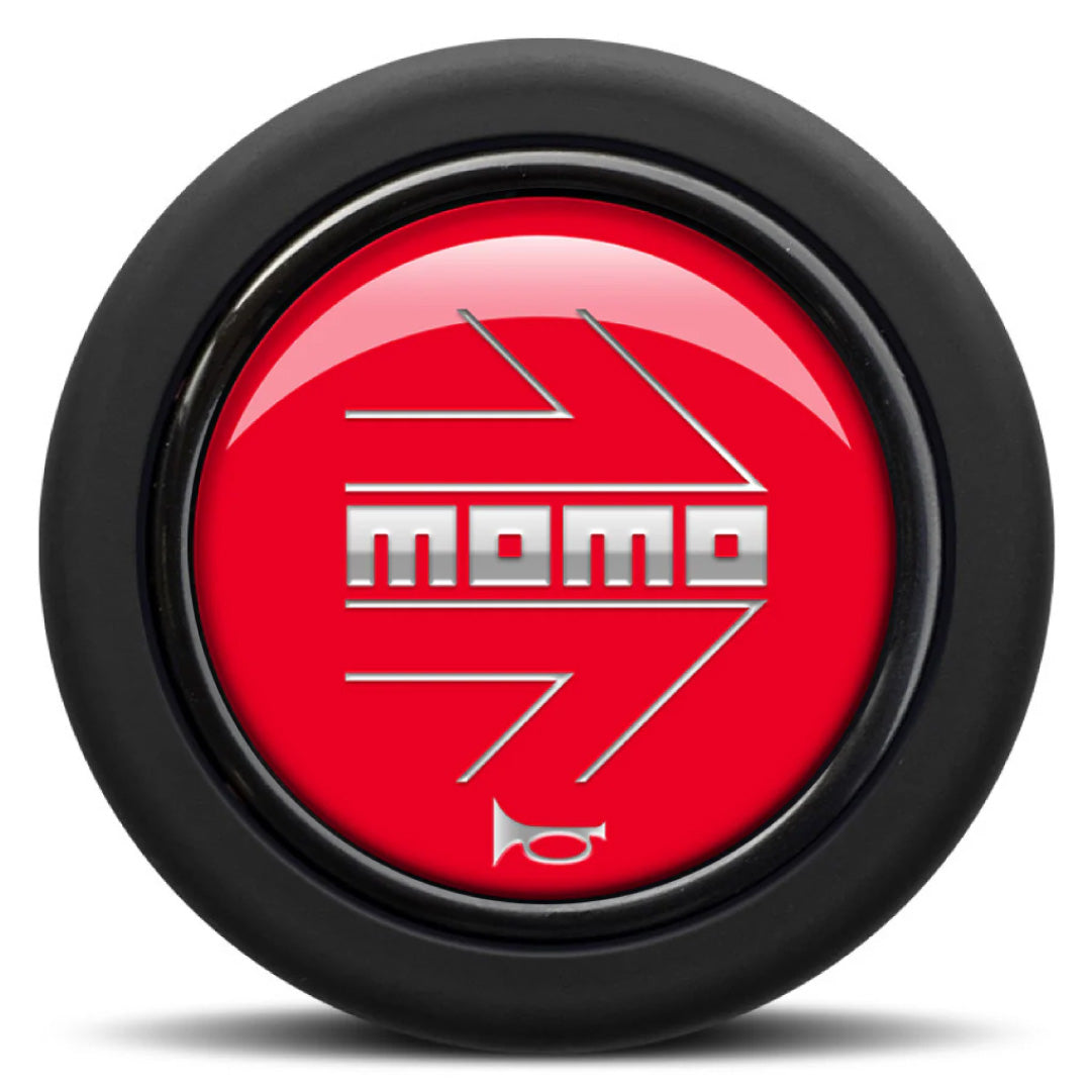 MOMO Horn Button - Glossy Red Chromed Logo - Round Lip