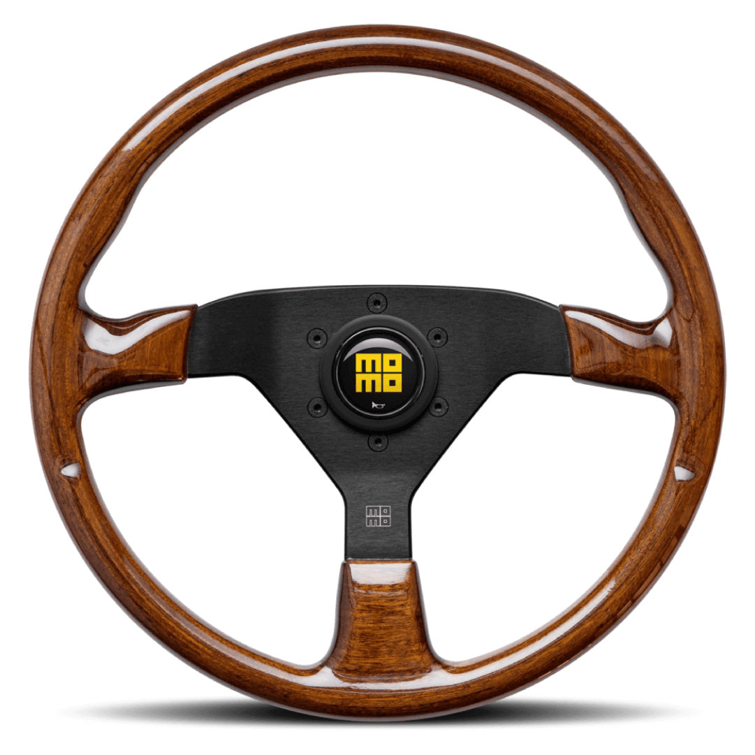 MOMO Montecarlo Heritage Wood Steering Wheel - Mahogany Wood Black Spokes 350mm