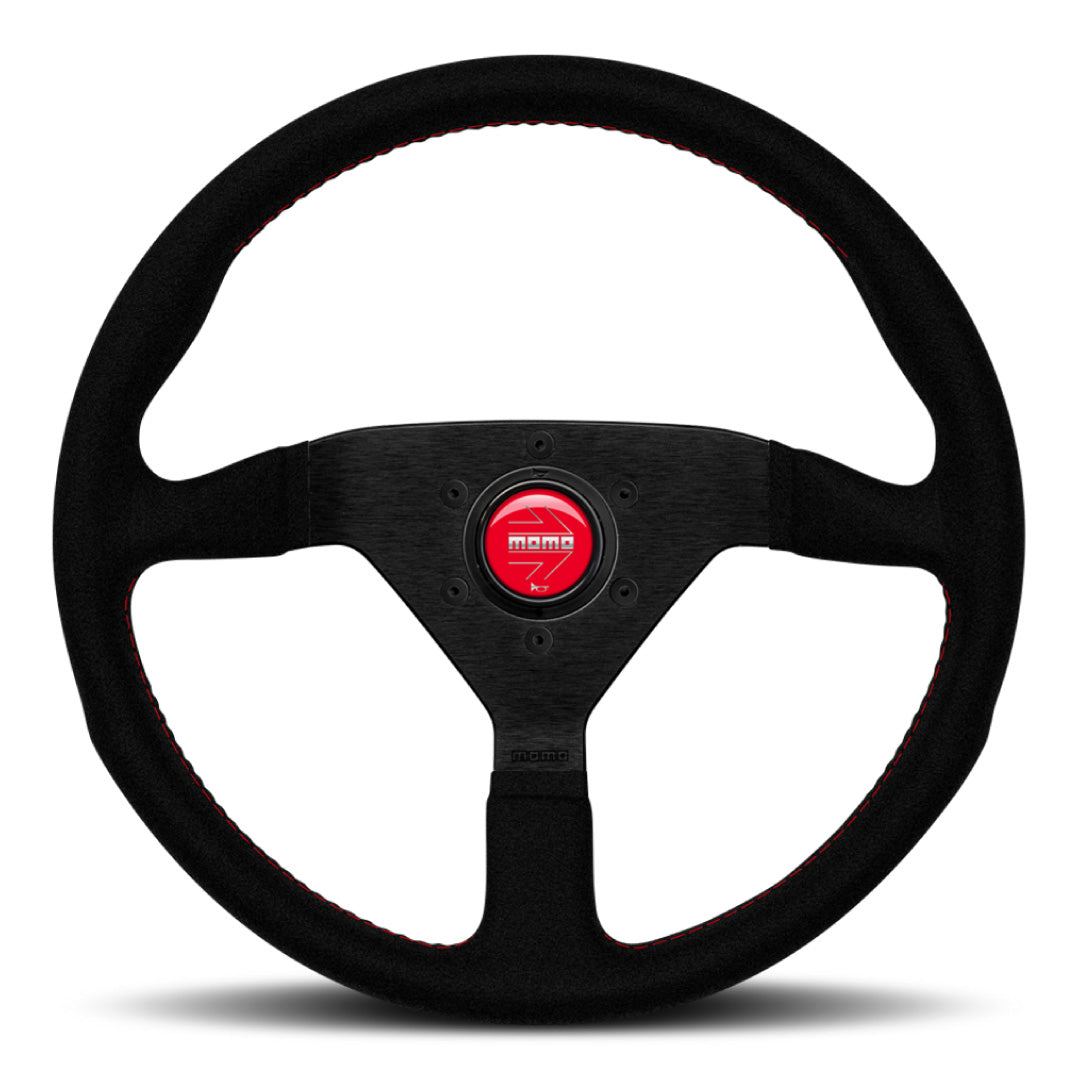 MOMO Montecarlo Steering Wheel - Black Alcantara Red Stitching Black Spokes 350mm