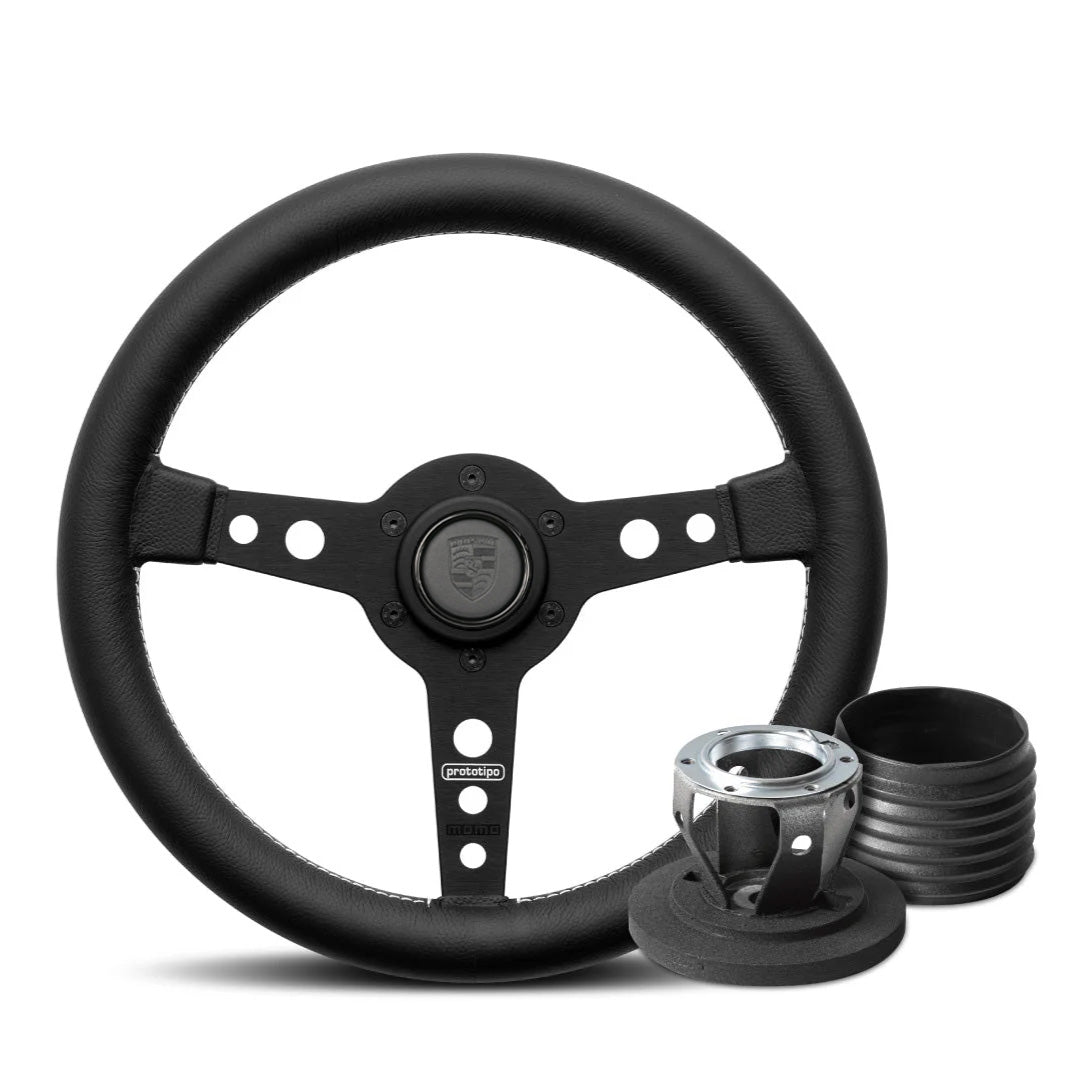 MOMO Prototipo Steering Wheel & Hub Adapter Boss Kit For Porsche Cayenne With Porsche Leather Horn Button