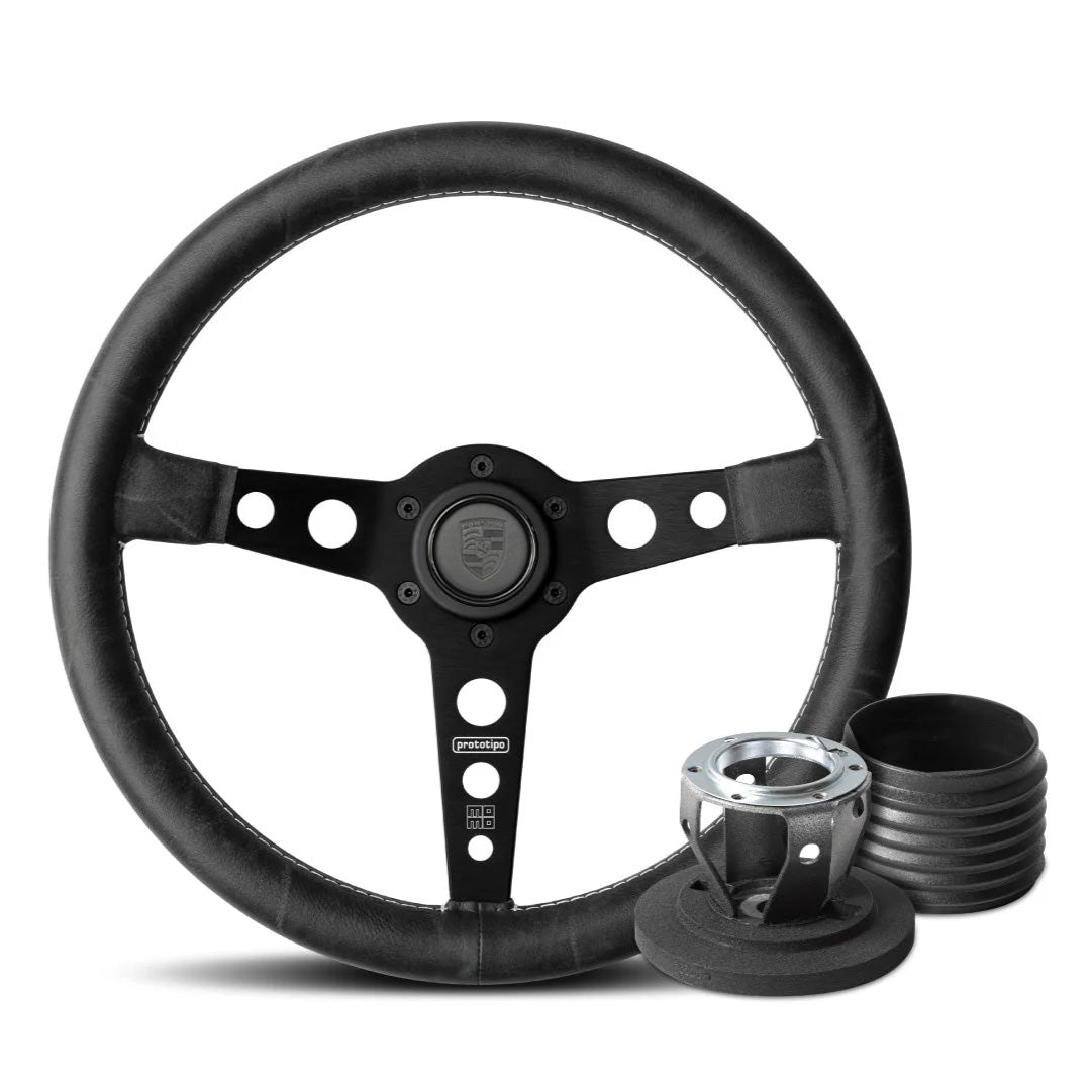 MOMO Prototipo Steering Wheel & Hub Adapter Boss Kit For Porsche Cayenne With Porsche Leather Horn Button