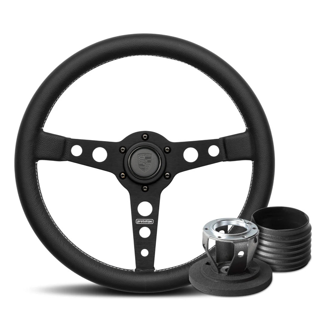 MOMO Prototipo Steering Wheel & Hub Adapter Boss Kit For Porsche Cayenne With Porsche Leather Horn Button