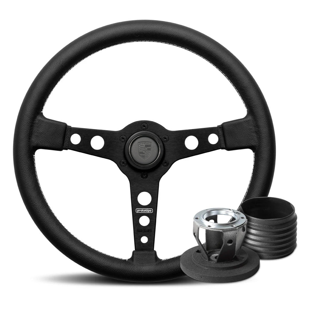 MOMO Prototipo Steering Wheel & Hub Adapter Boss Kit For Porsche Cayenne With Porsche Leather Horn Button