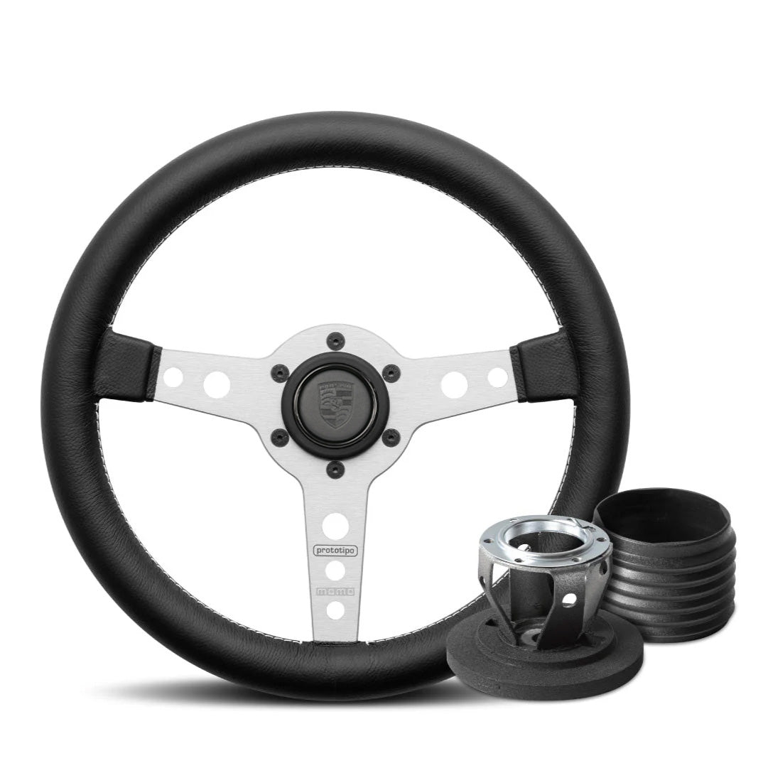 MOMO Prototipo Steering Wheel & Hub Adapter Boss Kit For Porsche Cayenne With Porsche Leather Horn Button