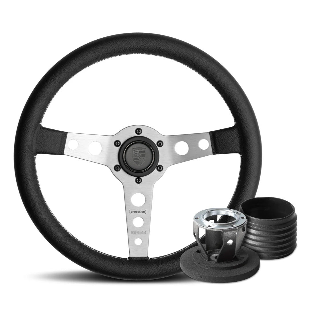 MOMO Prototipo Steering Wheel & Hub Adapter Boss Kit For Porsche Cayenne With Porsche Leather Horn Button