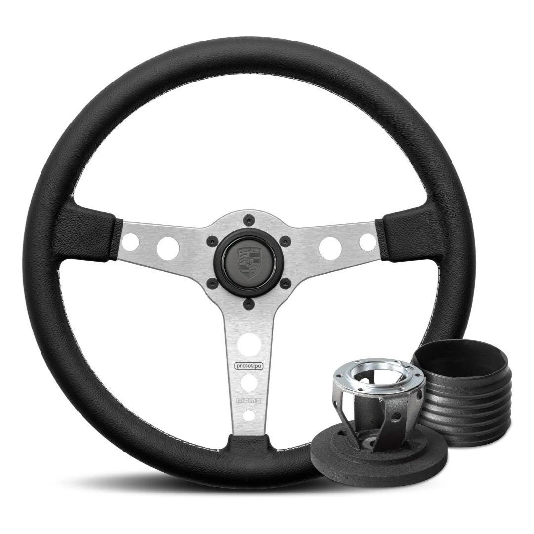 MOMO Prototipo Steering Wheel & Hub Adapter Boss Kit For Porsche Cayenne With Porsche Leather Horn Button