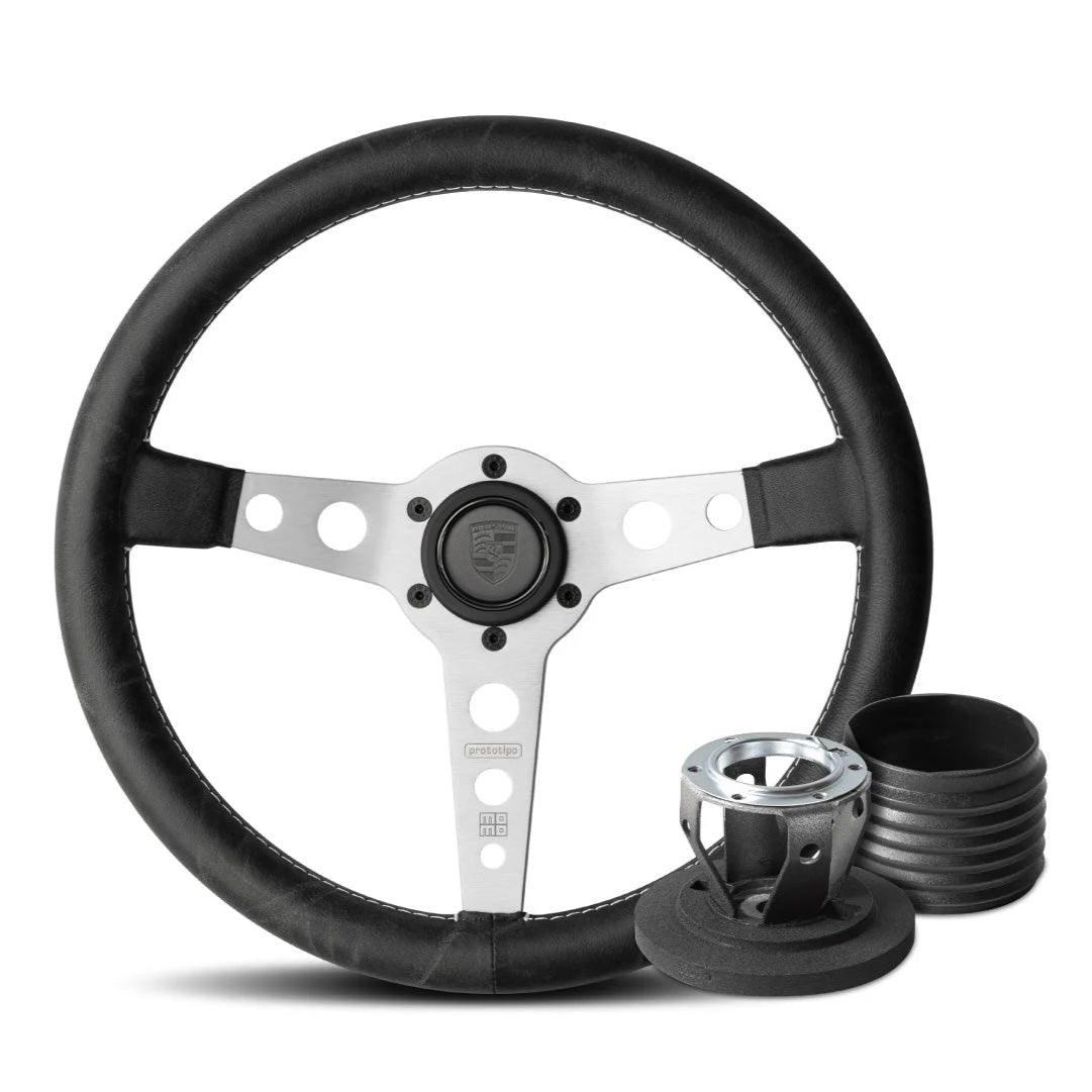 MOMO Prototipo Steering Wheel & Hub Adapter Boss Kit For Porsche Cayenne With Porsche Leather Horn Button