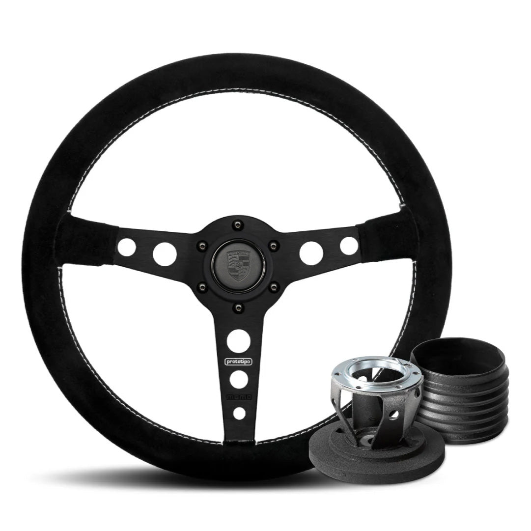 MOMO Prototipo Steering Wheel & Hub Adapter Boss Kit For Porsche Cayenne With Porsche Leather Horn Button