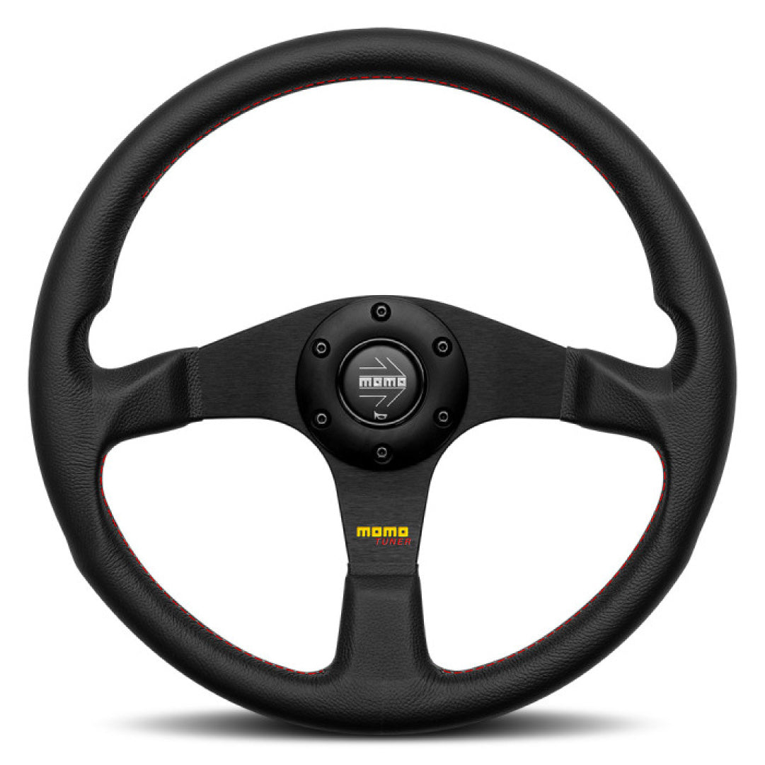 MOMO Tuner Steering Wheel - Black Leather Black Spokes 350mm - NEW Log