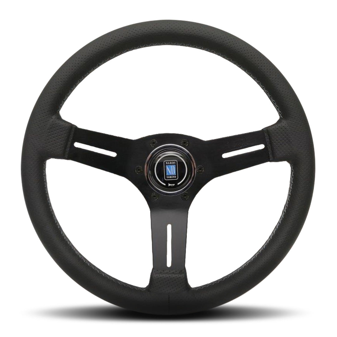 Nardi Competition Steering Wheel - Black Airleather Grey Stitching Black Spokes 330mm