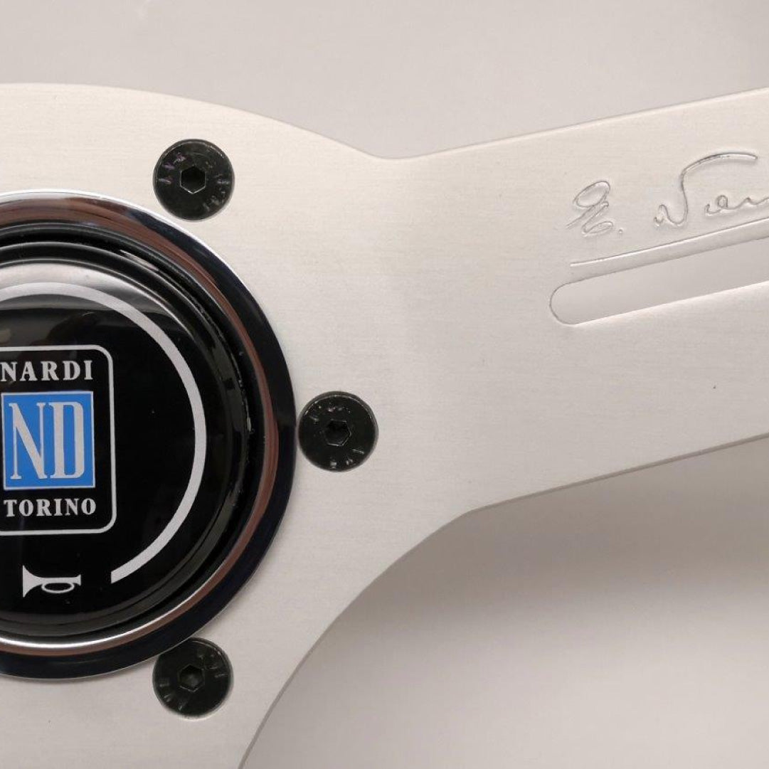 Nardi Competition Steering Wheel - Black Airleather Grey Stitching Silver Spokes 330mm