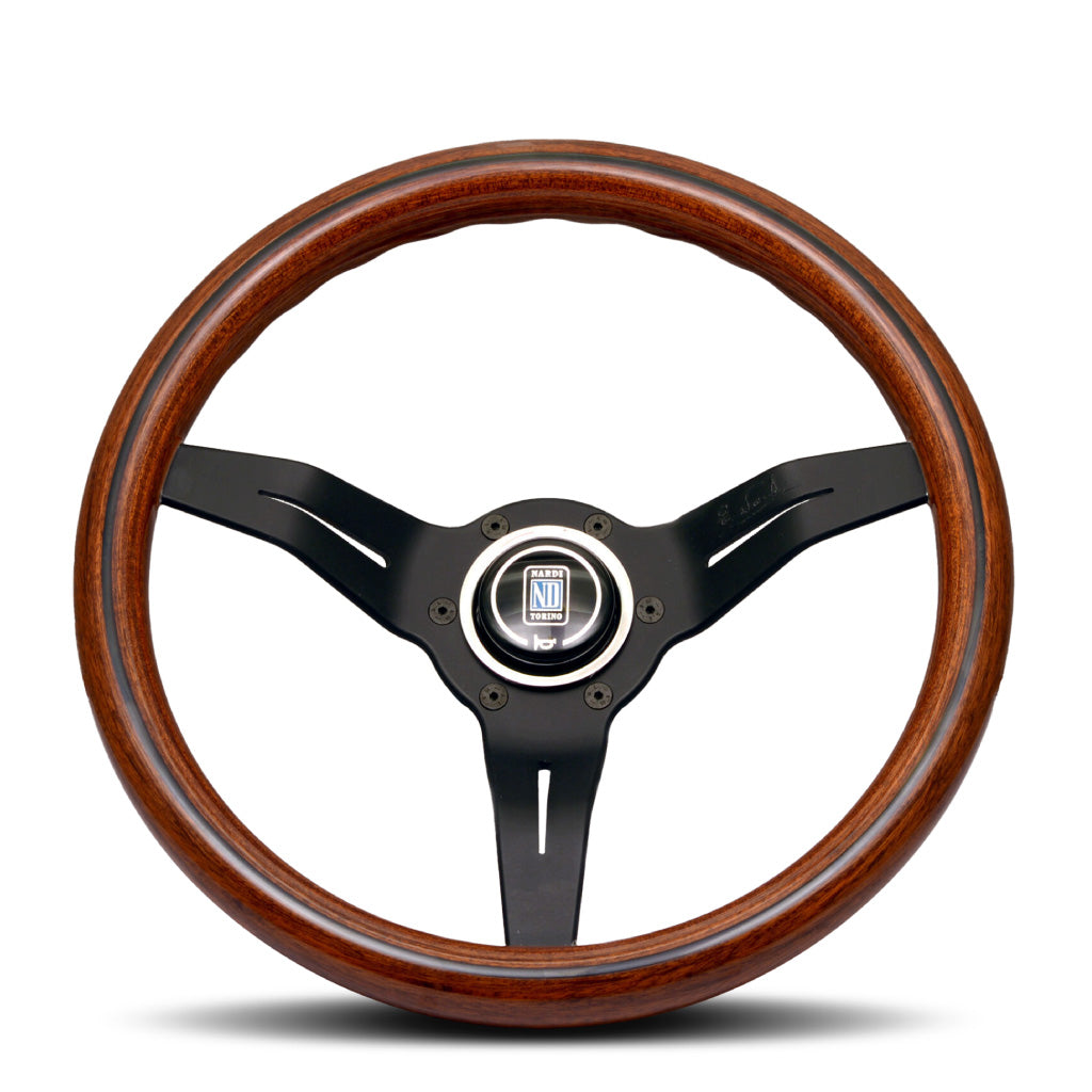 Nardi Deep Corn Steering Wheel - Mahogany Wood Black Spokes 330mm