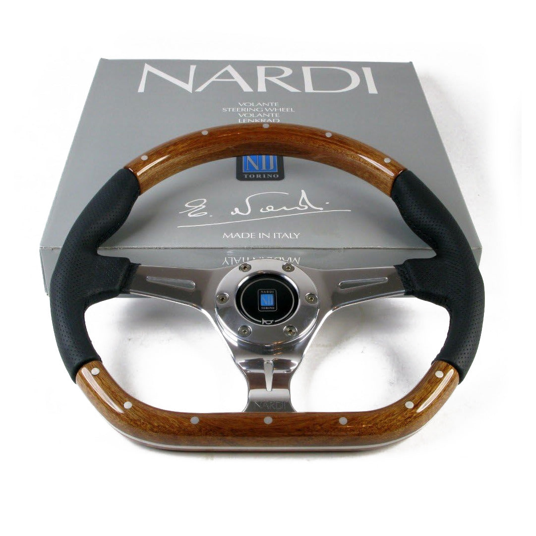 Nardi Kallista Steering Wheel - Leather/Wood Polished Spokes 350mm