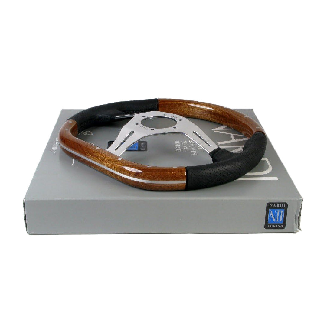 Nardi Kallista Steering Wheel - Leather/Wood Polished Spokes 350mm