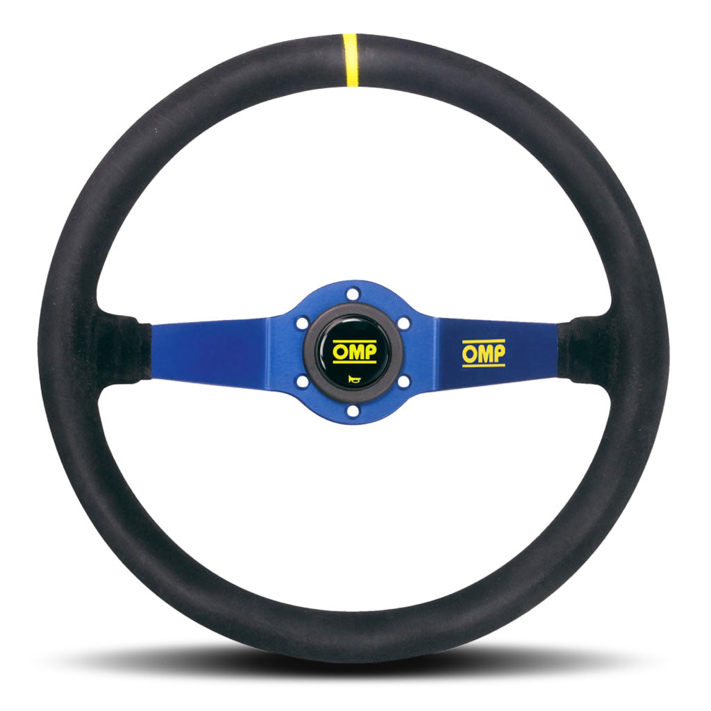 OMP Rally Scamosciato 2 Spoke Steering Wheel - Black Suede Blue Spokes 350mm