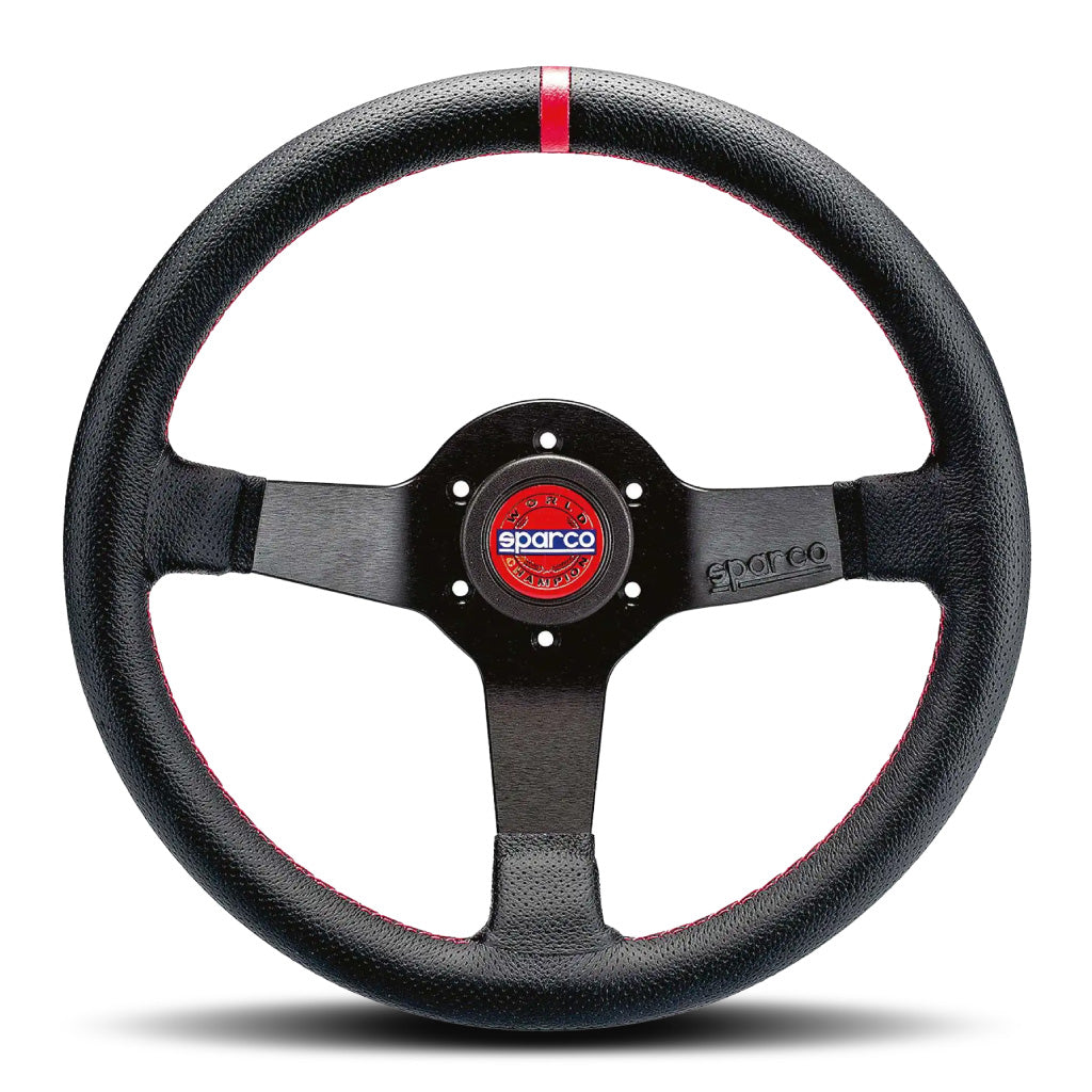 Sparco R330 Champion Steering Wheel - Black Leather Black Spokes 330mm
