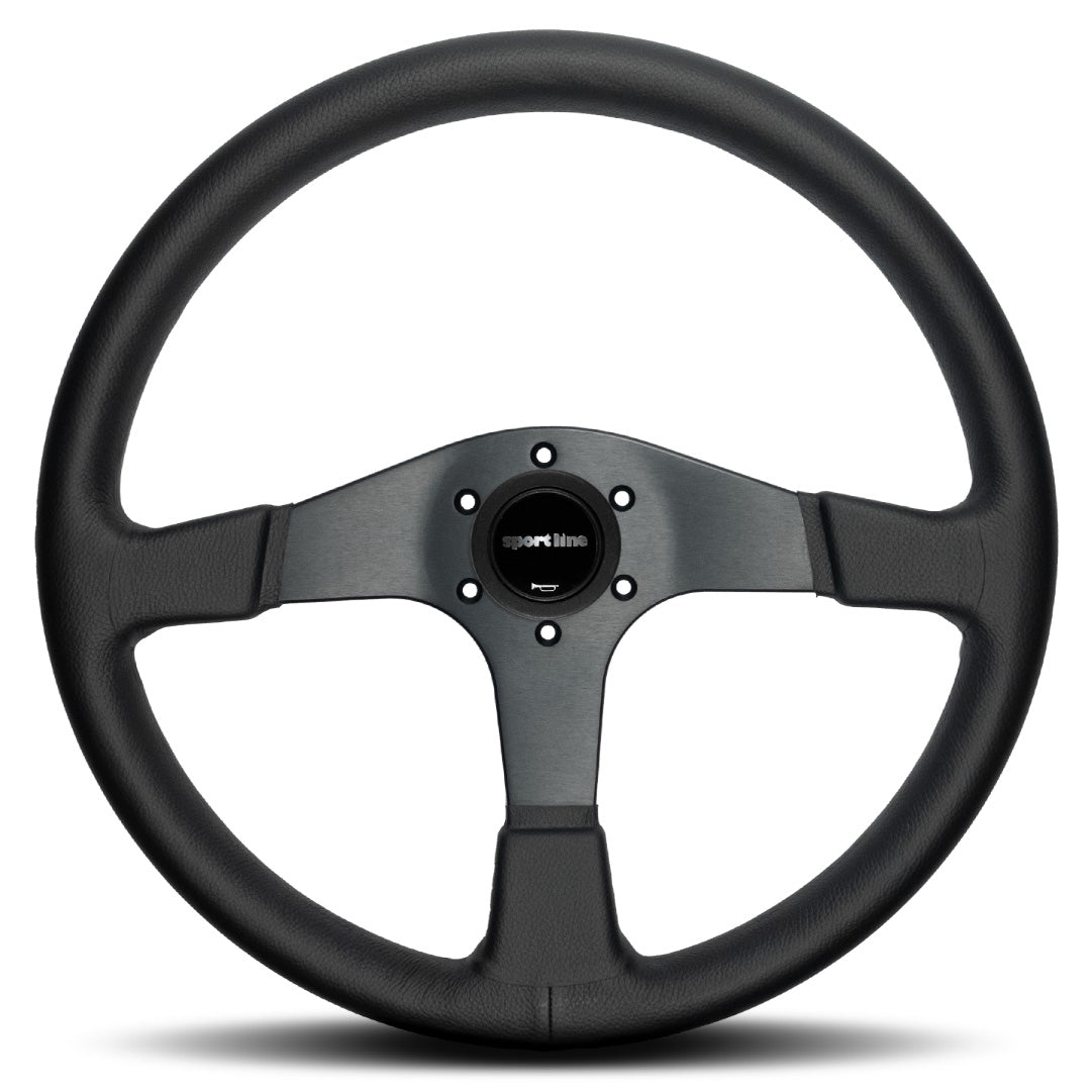 Sport Line Imola Steering Wheel - Black Leather Black Spokes 380mm