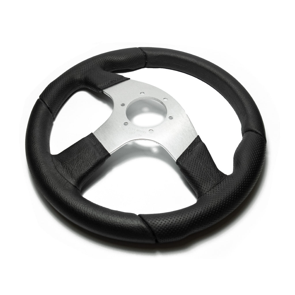 Sport Line Imola Steering Wheel - Black Polyurethane Silver Spokes 330mm