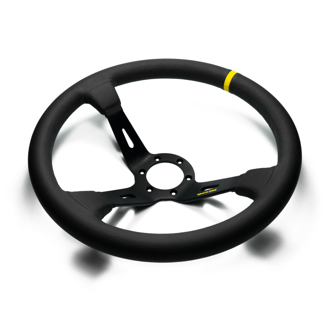 Sport Line Racing 3 Drifting Deep Dish Steering Wheel - Black Leather Black Spokes 350mm