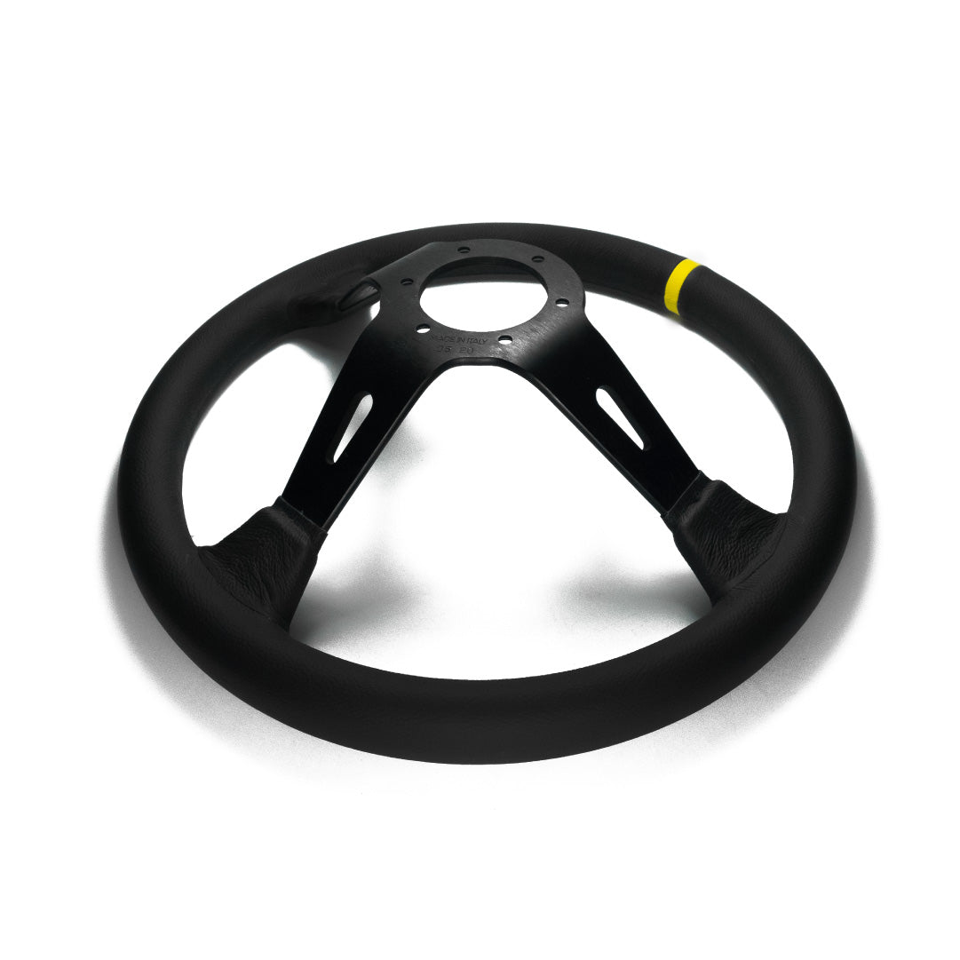Sport Line Racing 3 Drifting Deep Dish Steering Wheel - Black Leather Black Spokes 350mm