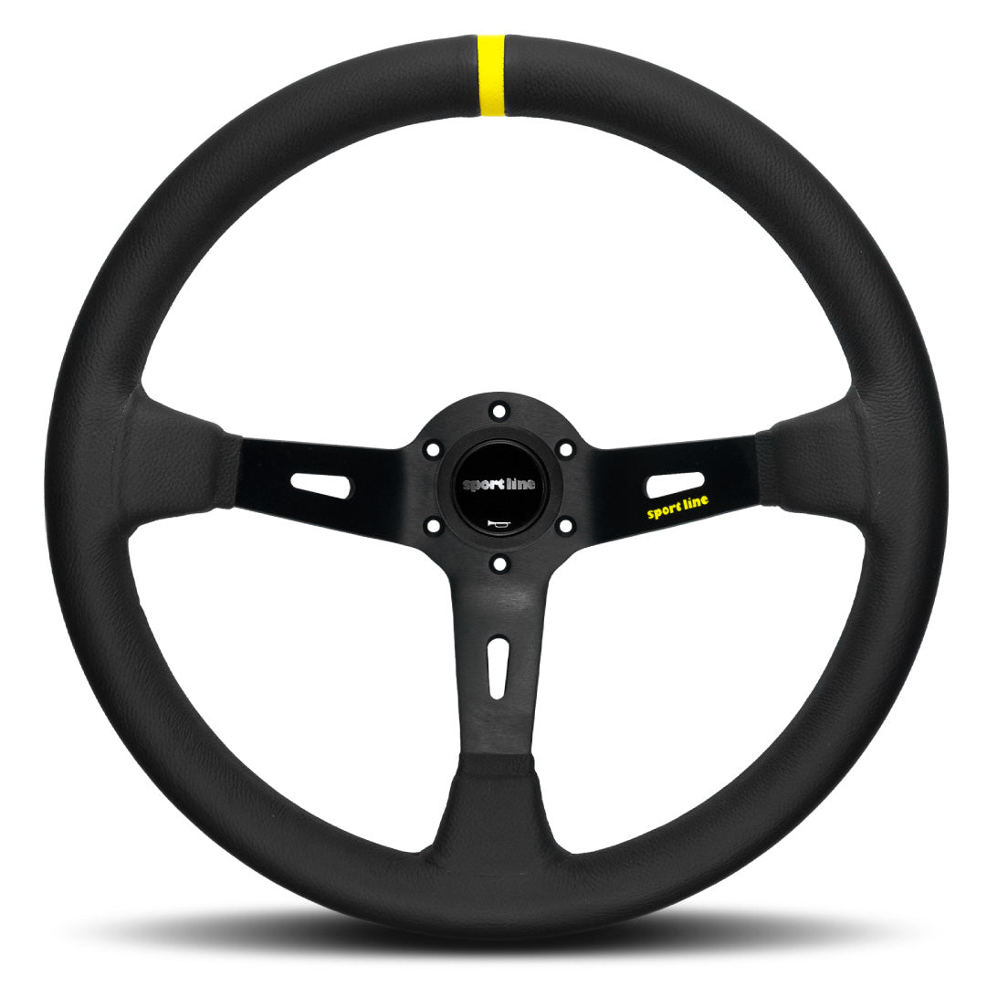 Sport Line Racing 3 Drifting Deep Dish Steering Wheel - Black Leather Black Spokes 350mm