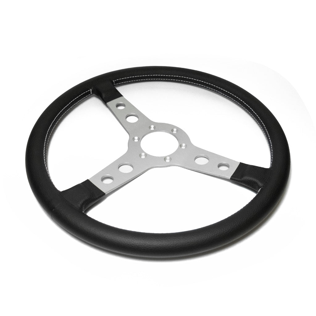 Sport Line Racing Steering Wheel - Black Leather Silver Spokes 360mm