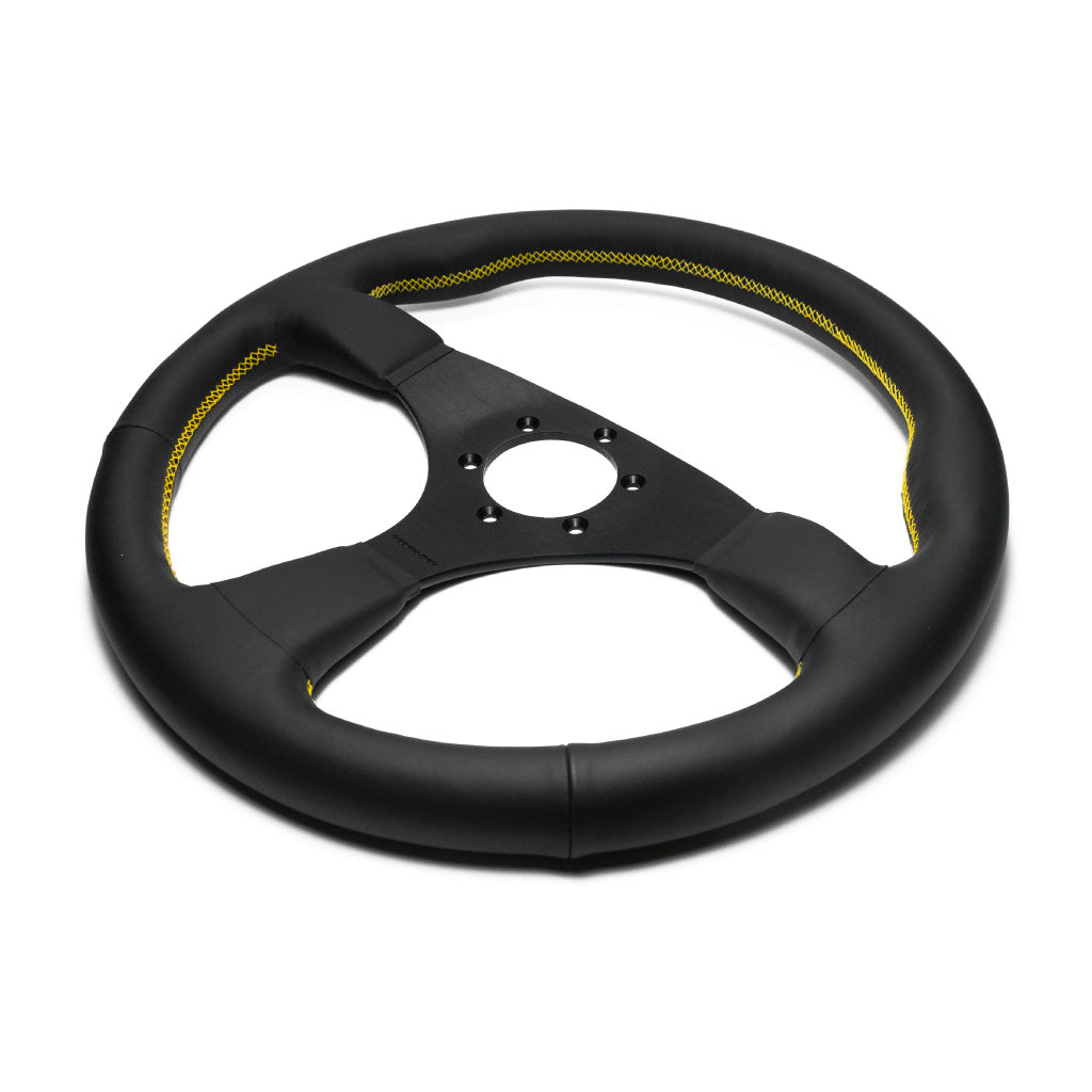 Works Bell Type III Steering Wheel - Black Leather Yellow Stitching Black Spokes 350mm