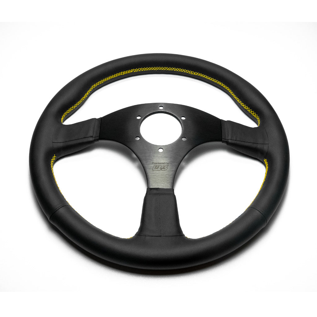 Works Bell Type III Steering Wheel - Black Leather Yellow Stitching Black Spokes 350mm