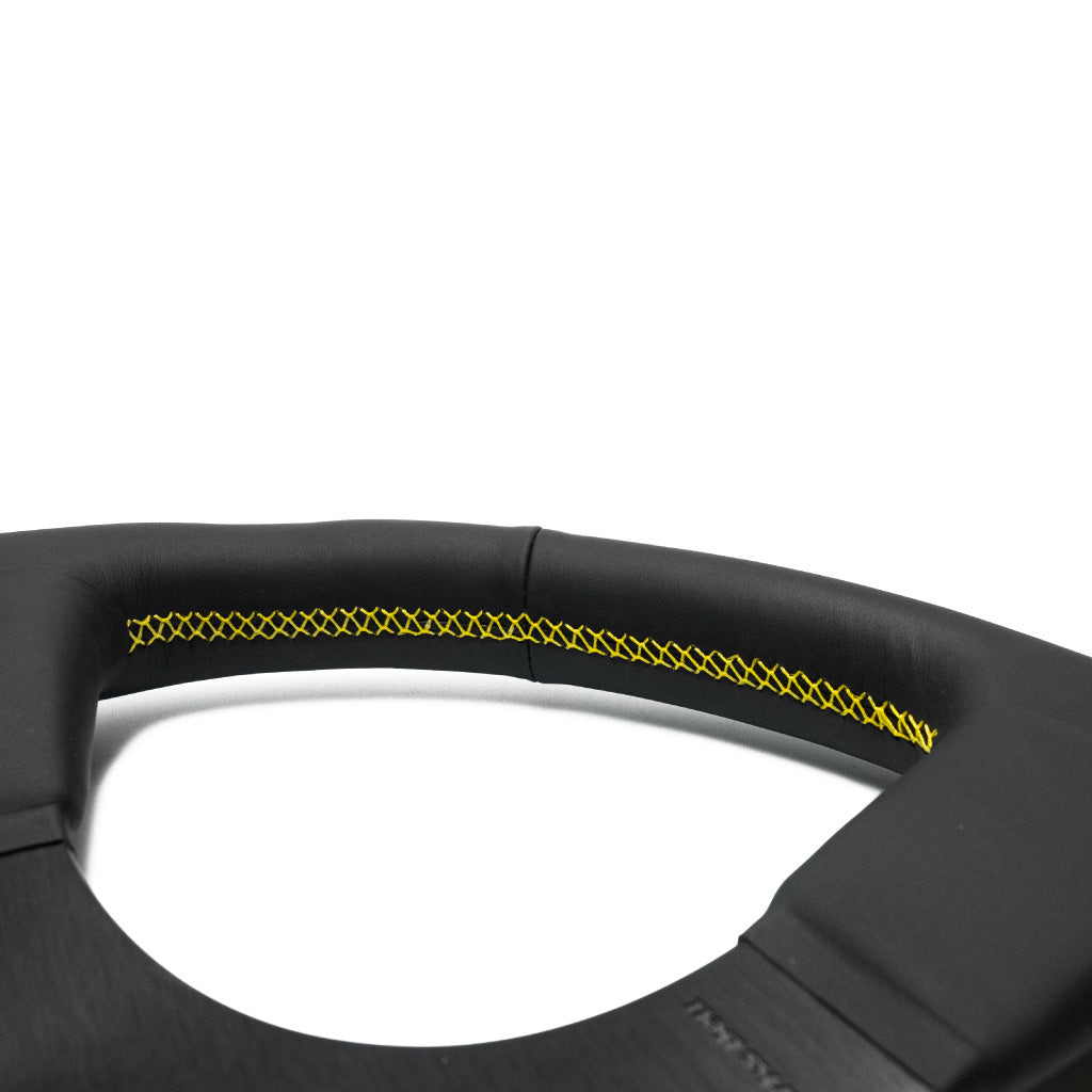 Works Bell Type III Steering Wheel - Black Leather Yellow Stitching Black Spokes 350mm