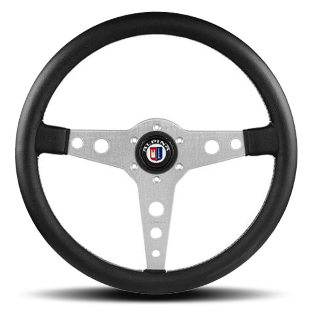 MOMO ALPINA Prototipo Steering Wheel - Black Leather Silver Spokes 380