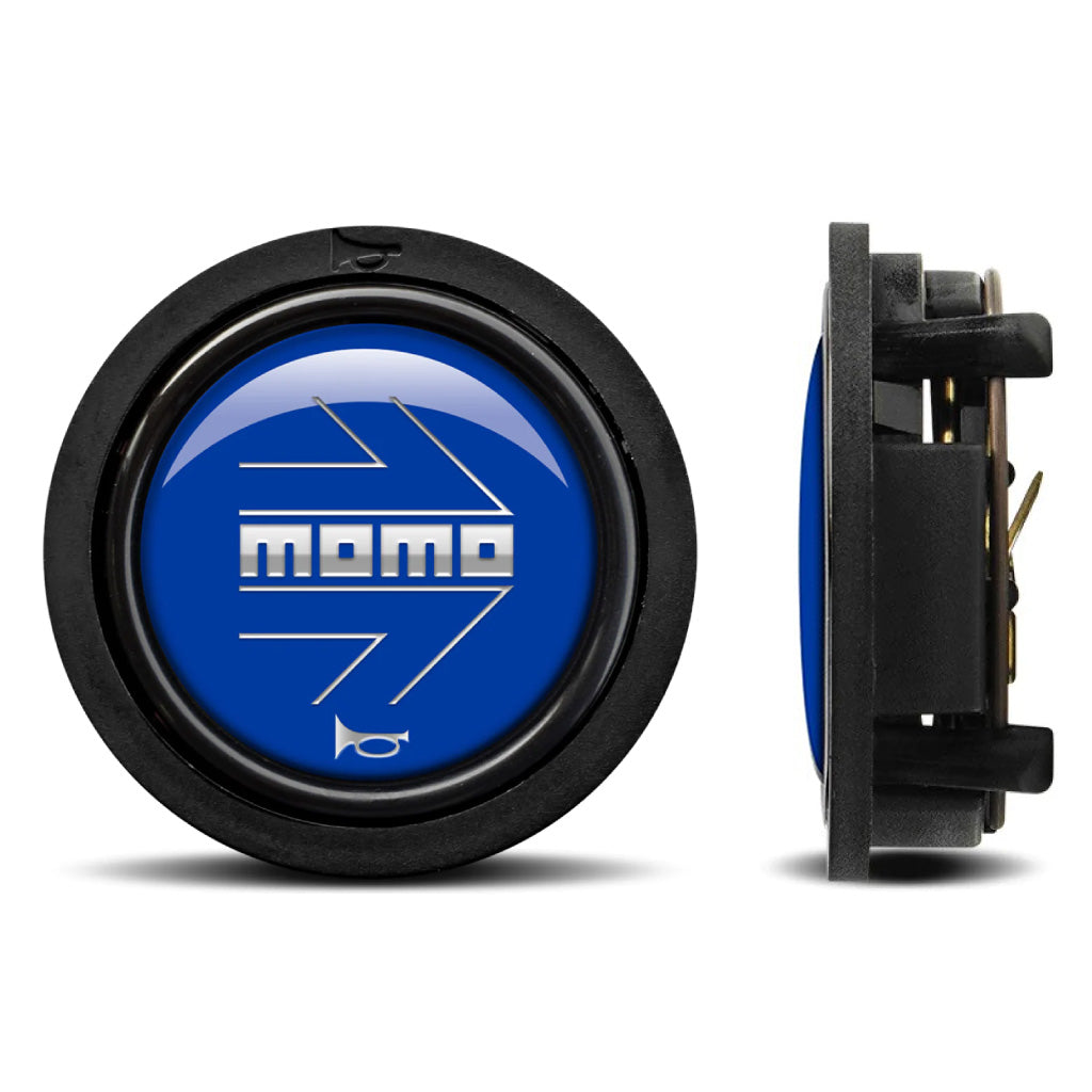 MOMO Horn Button - Glossy Blue Chormed Logo - Flat Lip