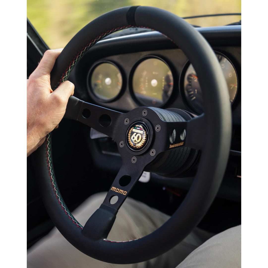 MOMO Mod. 07 Anniversario Steering Wheel - Black Leather Black Spokes 350mm