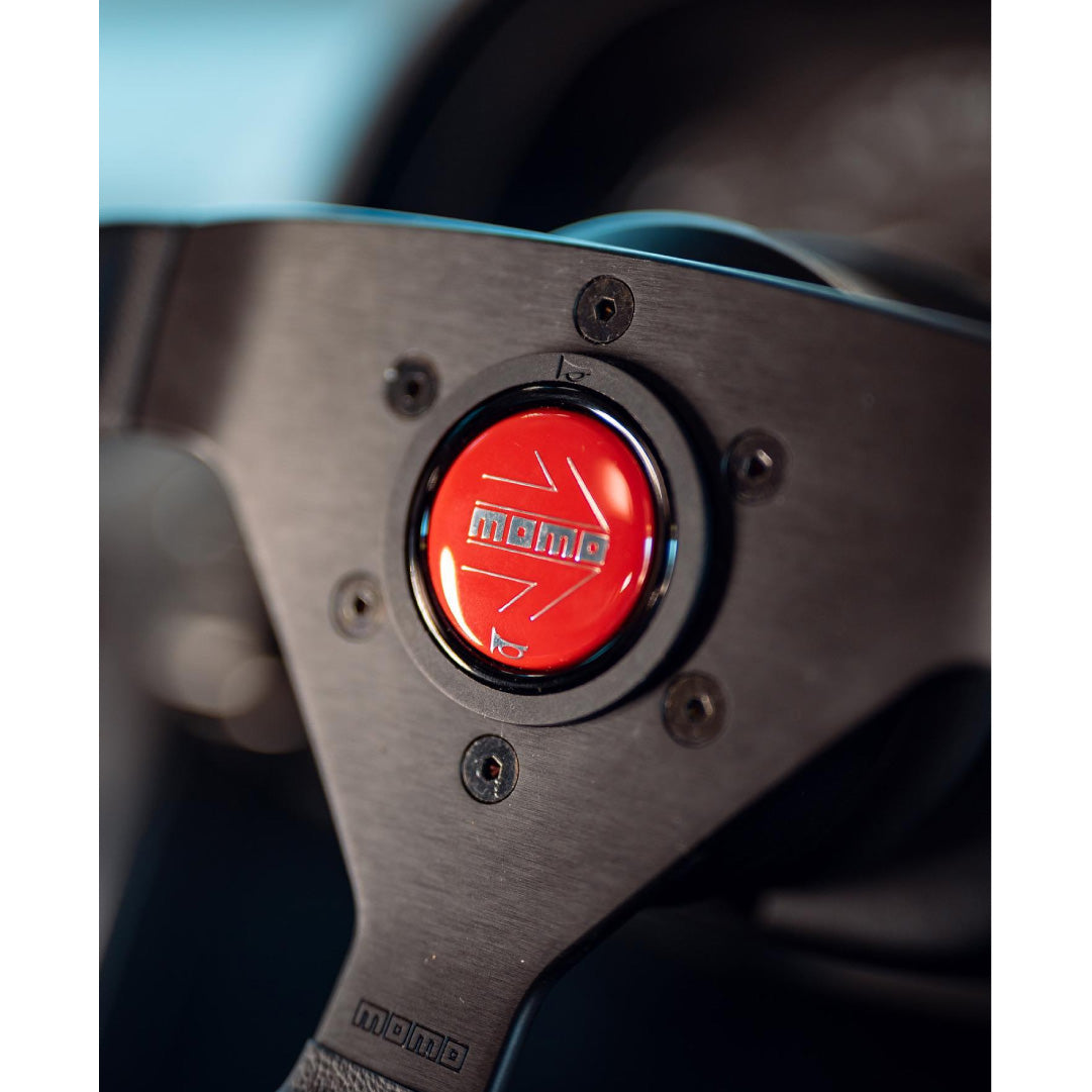 MOMO Montecarlo Steering Wheel - Black Leather Red Stitching Black Spokes 350mm