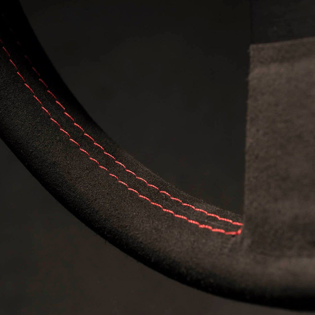 MOMO Montecarlo Steering Wheel - Black Alcantara Red Stitching Black Spokes