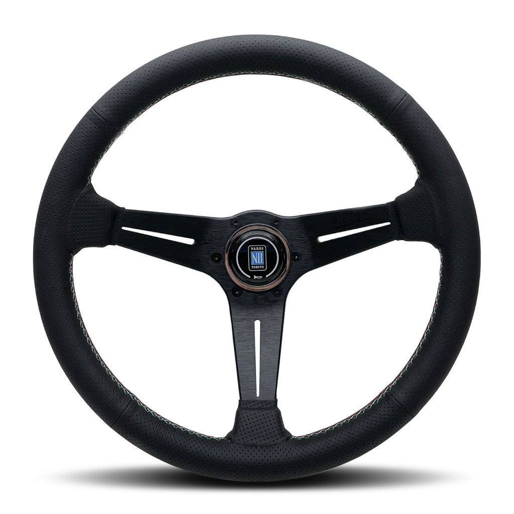 Nardi Deep Corn Steering Wheel - Black Leather Italian Stitching Black Spokes 350mm