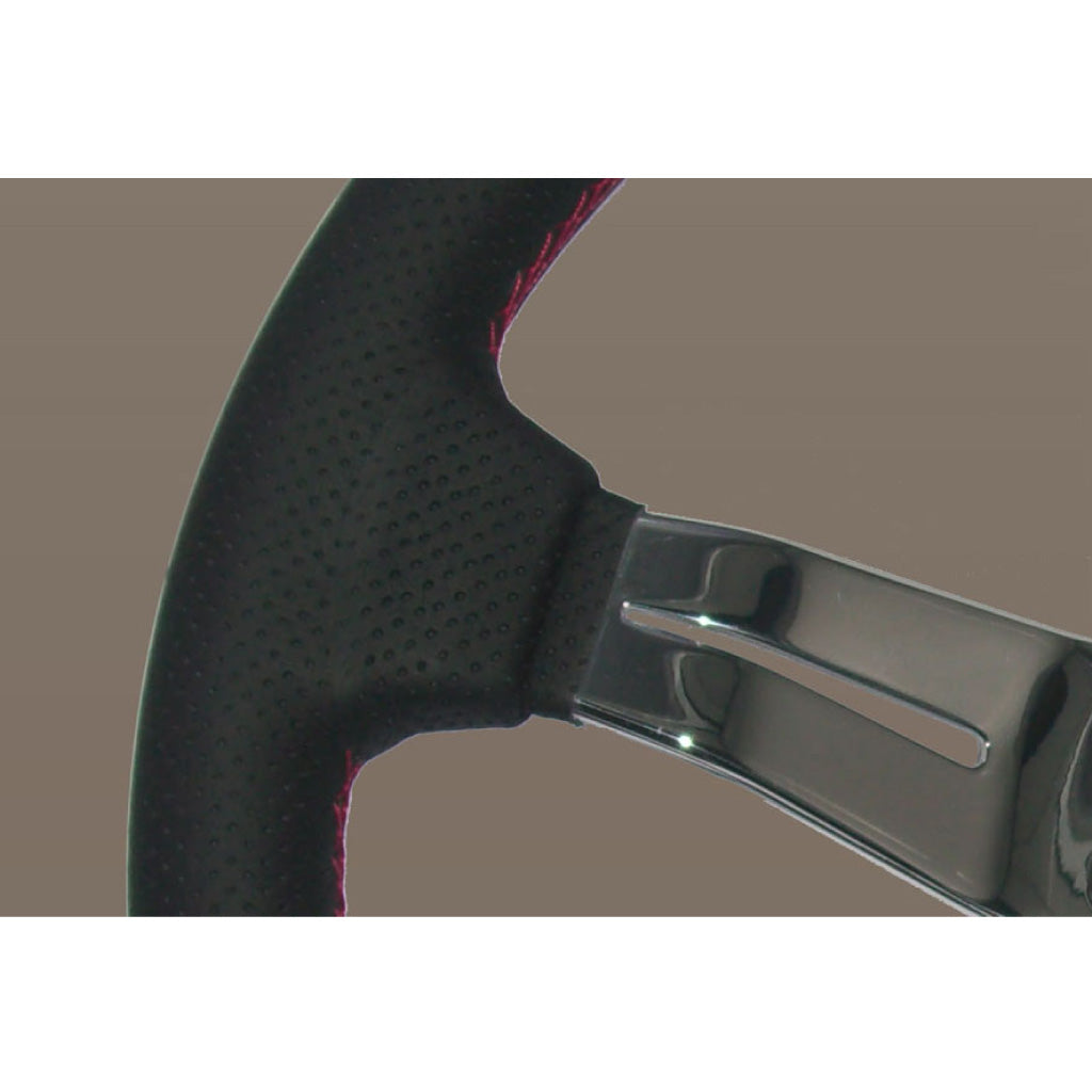 Nardi Deep Corn Steering Wheel - Black Leather Red Stitching Polished Spokes 330mm
