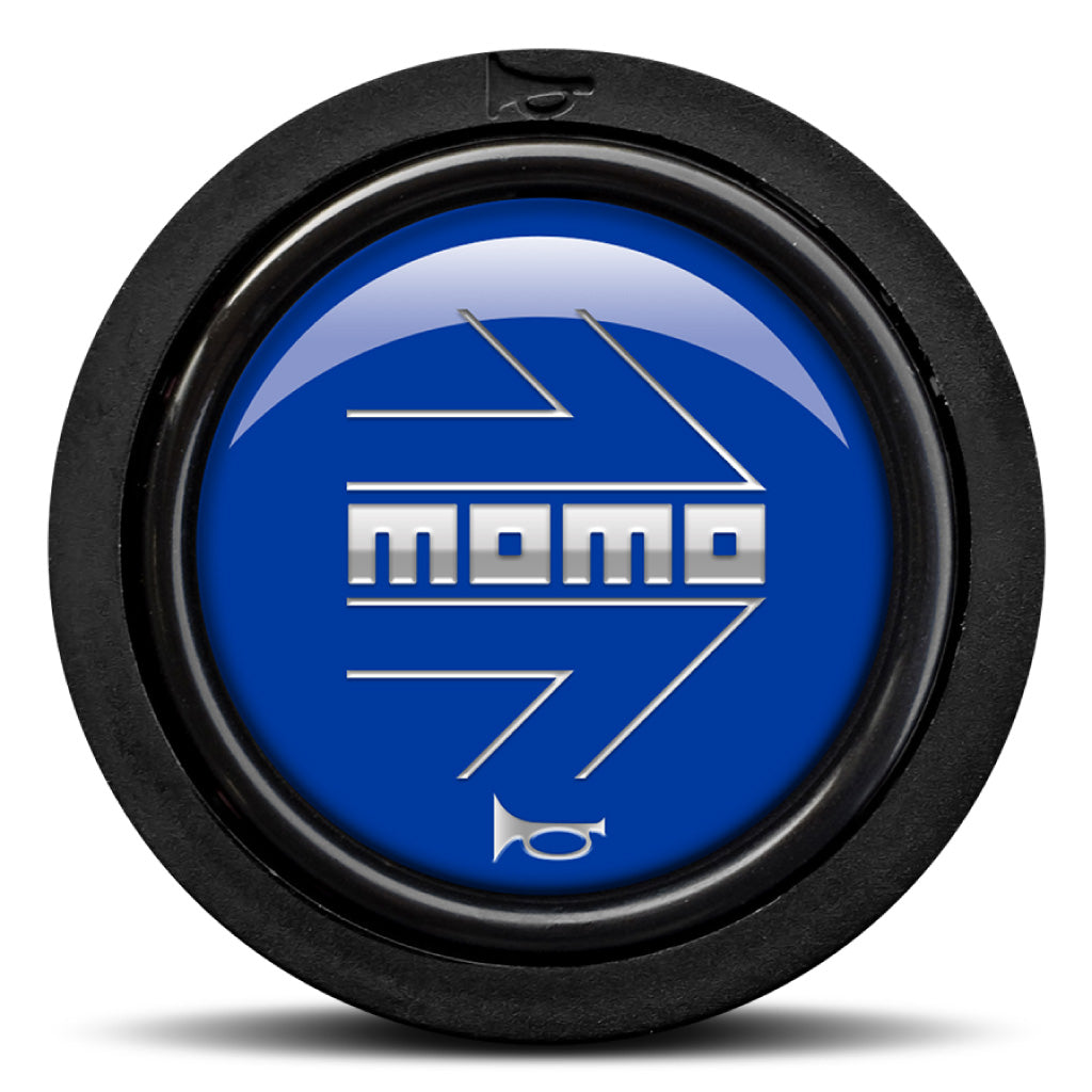 MOMO Horn Button - Glossy Blue Chormed Logo - Flat Lip