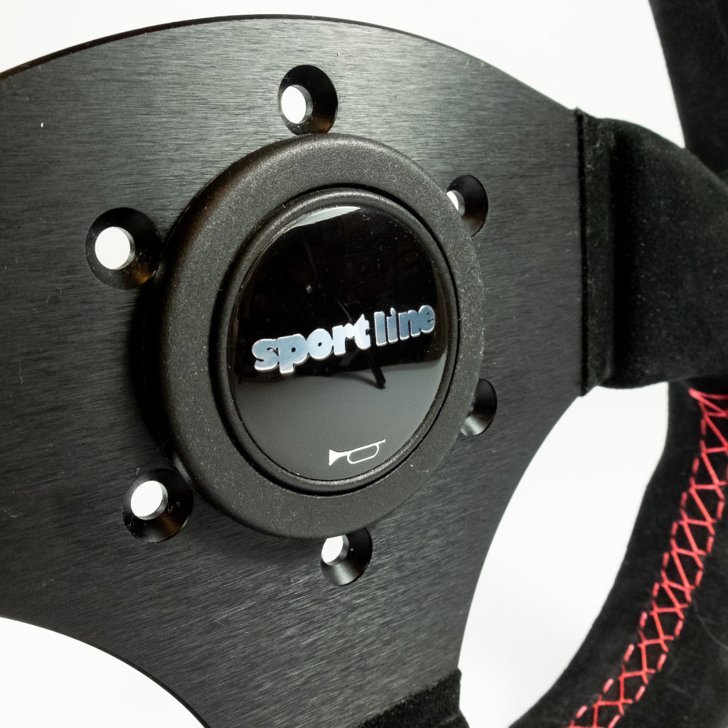 Sport Line Competition Steering Wheel - Black Suede Black Spokes 300mm