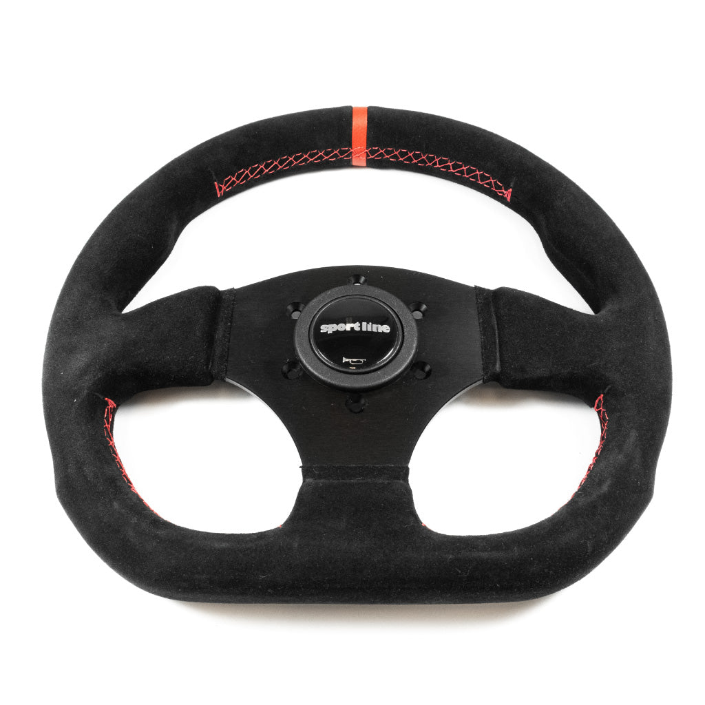 Sport Line Competition Steering Wheel - Black Suede Black Spokes 300mm