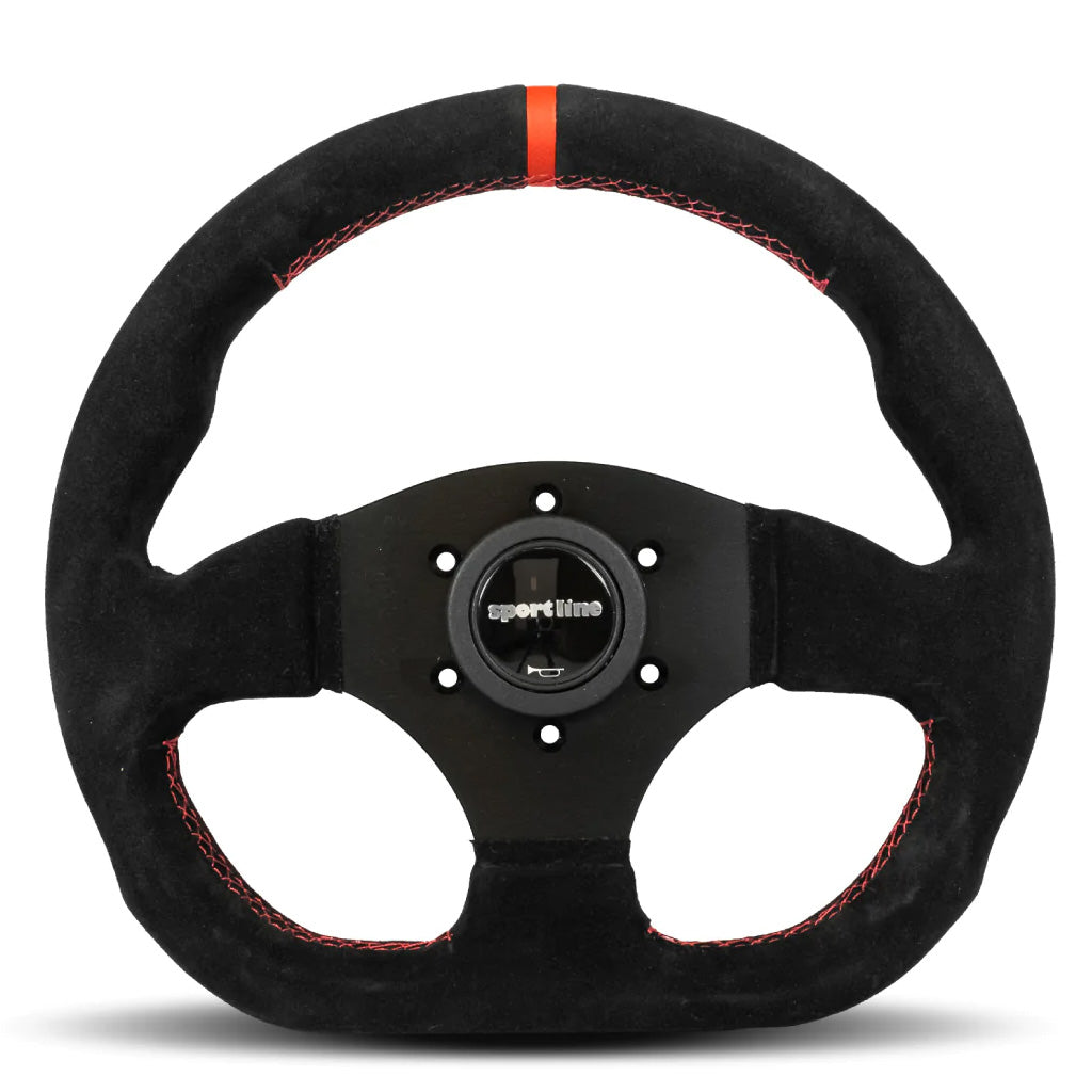 Sport Line Competition Steering Wheel - Black Suede Black Spokes 300mm